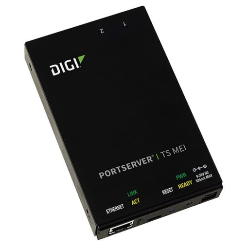 Digi PortServer TS MEI 2 port RS-232/422/485 RJ-45 Serial to Ethernet Device Server, 9-30VDC includes 12V/.5A Wall Mount power supply w/ US plug