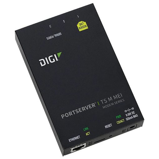 Digi PortServer TS M MEI 3 port RS-232/422/485 RJ-45 Serial to Ethernet Device Server with Modem, 9-30VDC includes 12V/.5A Wall Mount power supply w/ US plug