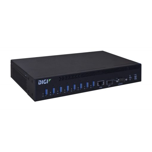 AnywhereUSB 8 Plus, 8 port USB over IP  Remote USB 3.1 Hub with 8 type A USB connectors, includes external power supply for 100-240VAC Power,  10/100/1000/10G Ethenet, support for optional SFP+ module, and optional cellular CORE Module