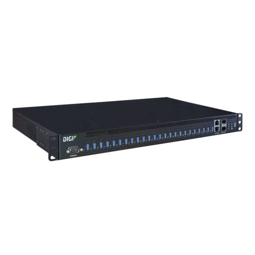 AnywhereUSB 24 Plus, 24 port USB over IP Remote USB 3.1 Hub with 24 type A USB connectors, Dual 100-240VAC Power, Dual 10/100/1000/10G Ethenet, support for optional Dual SFP+ modules, and optional cellular CORE Module